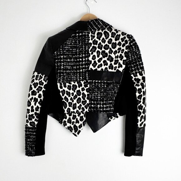 Alice Olivia Harvey Patchwork Animal Print Leather Jacket - Picture 5 of 9